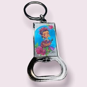 Frida Kahlo Portrait Colorful Floral Bottle Opener Keychain